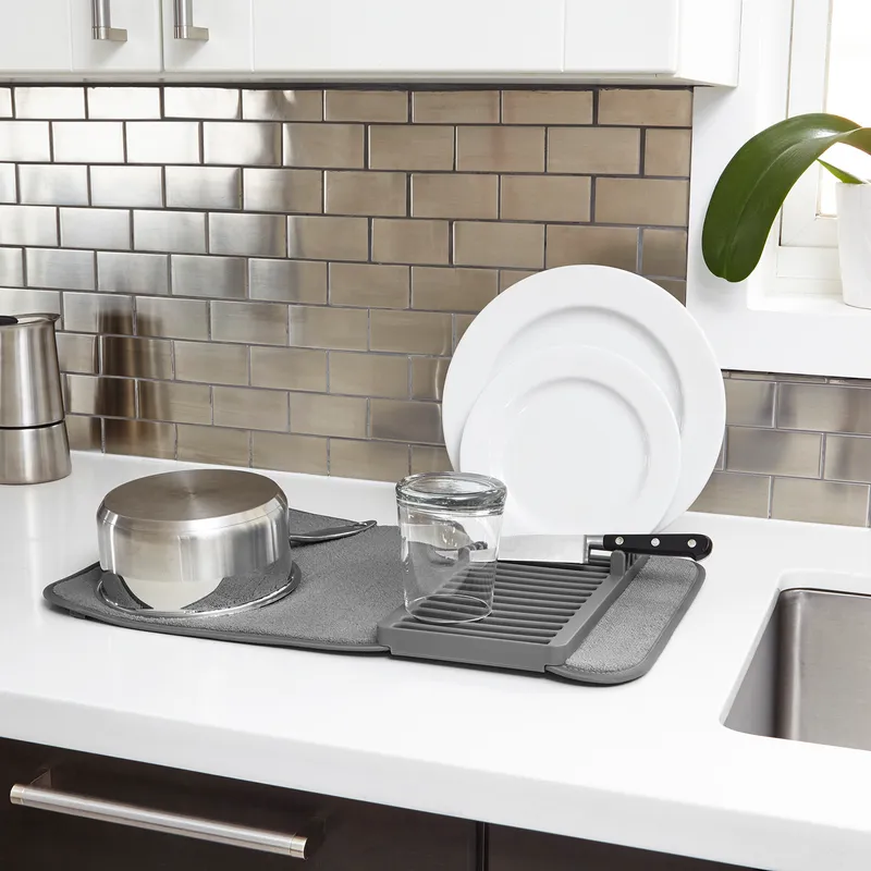 UDRY mini dish rack & drying mat dark grey