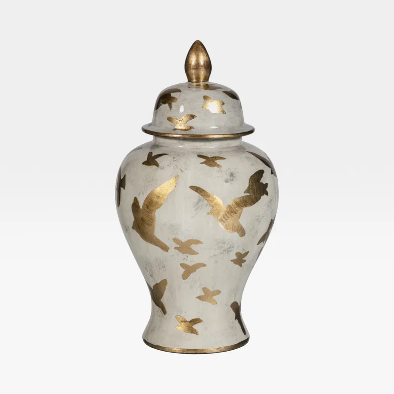 FEATHER jar with lid brown/gold - H40cm