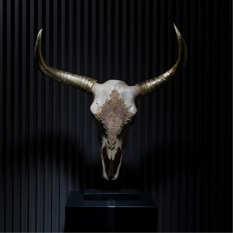 BULL skull decoration gold - H82cm