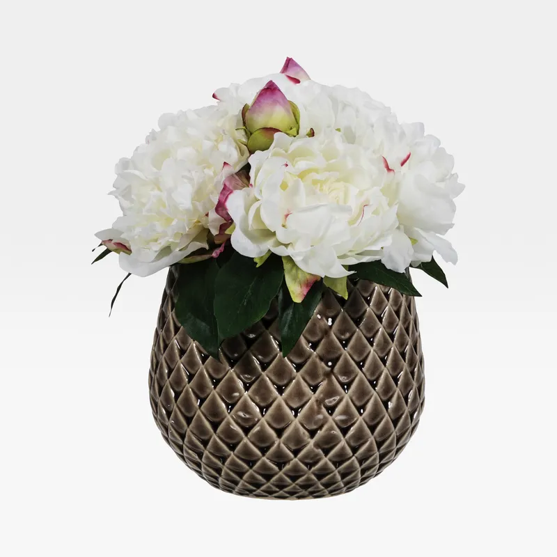 PEONY arrangement white/beige - H27cm