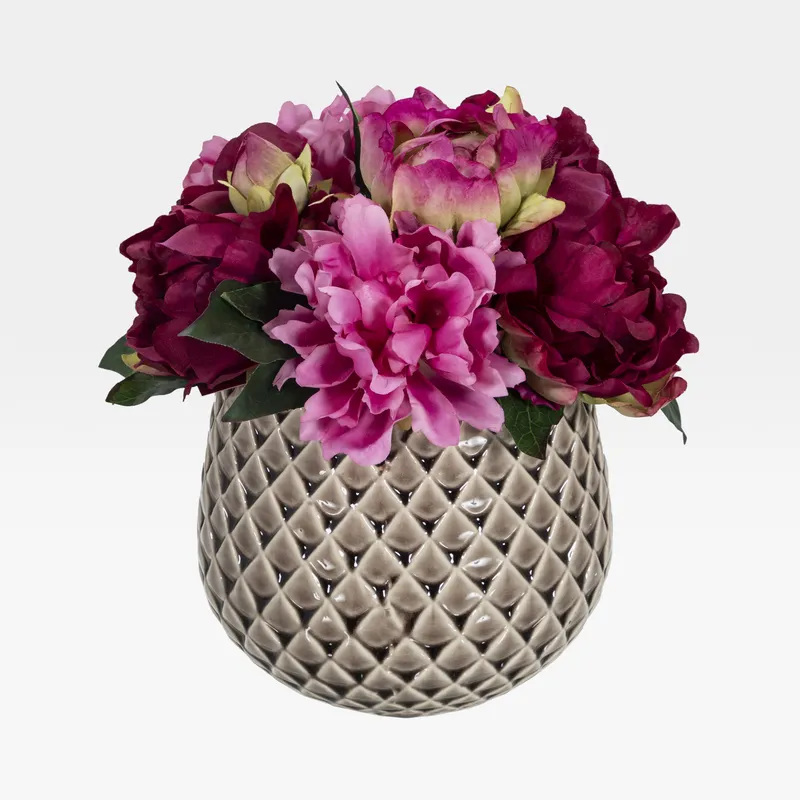 PEONY arrangement pink/beige - H27cm