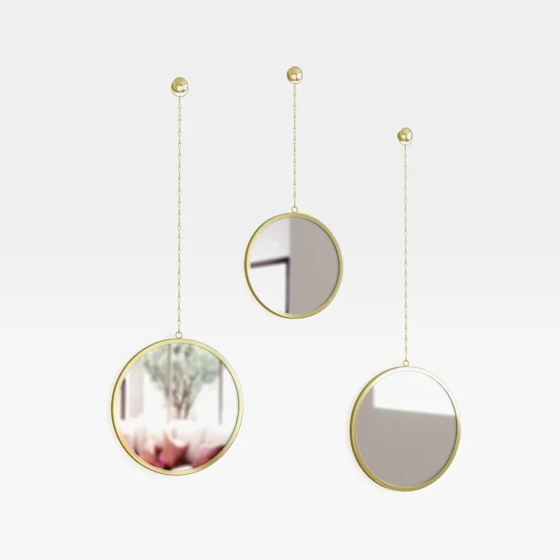 DIMA wall mirror round brass set of 3
