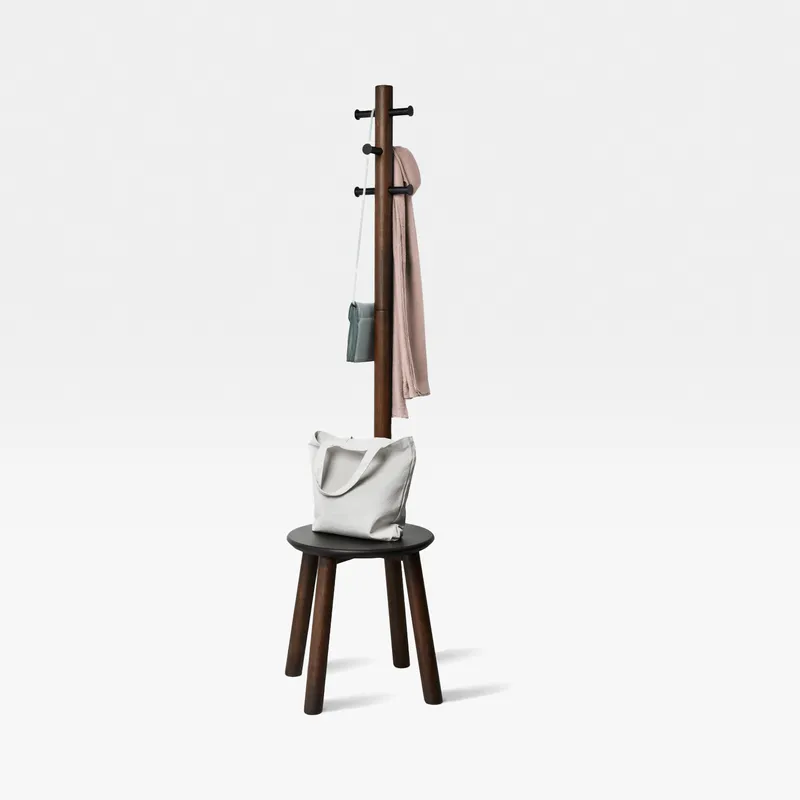 PILLAR stool with coat rack black/walnut