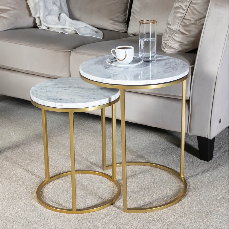 ANYA nesting table white/brass set of 2