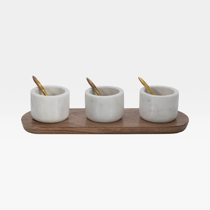 MARBLE condiment white/brown set of 7