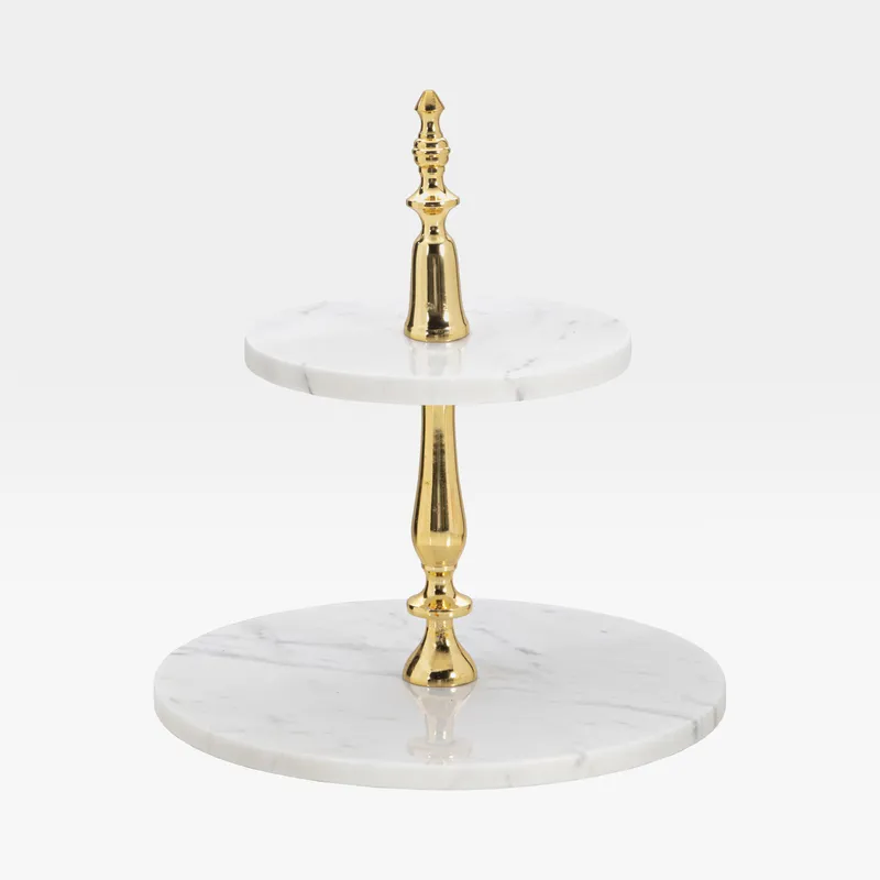 MARBLE cake stand white/gold - H33cm