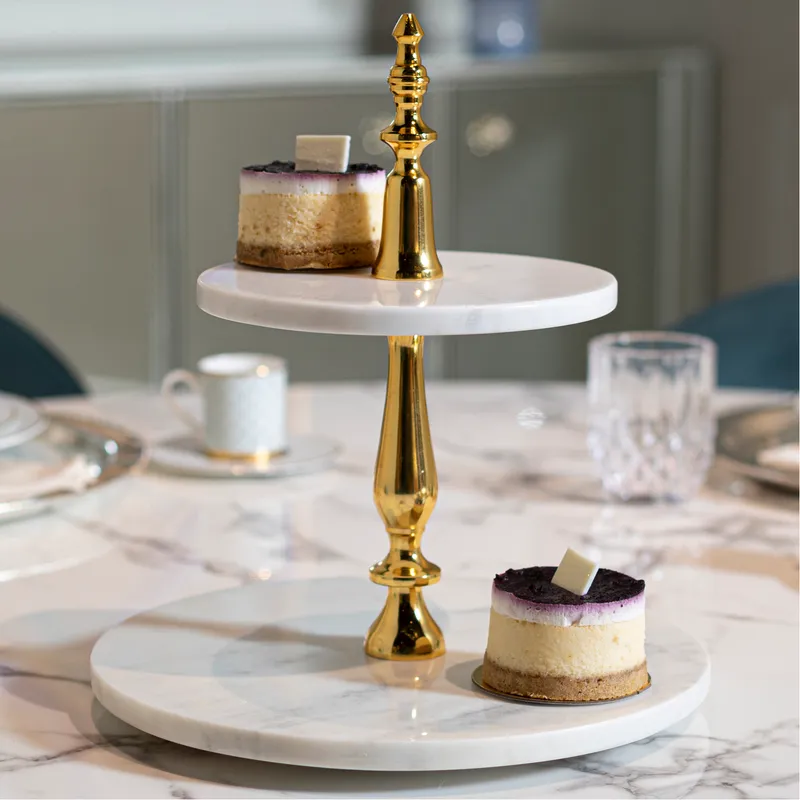 MARBLE cake stand white/gold - H33cm