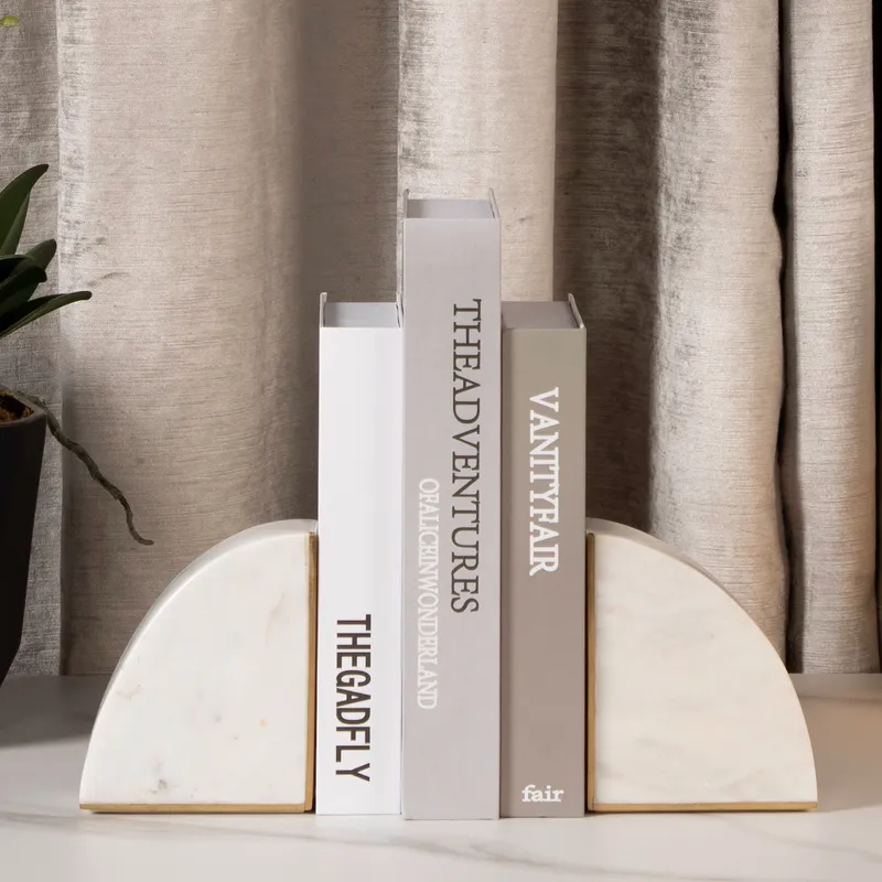 MARBLE bookends white/gold set of 2 - H13cm