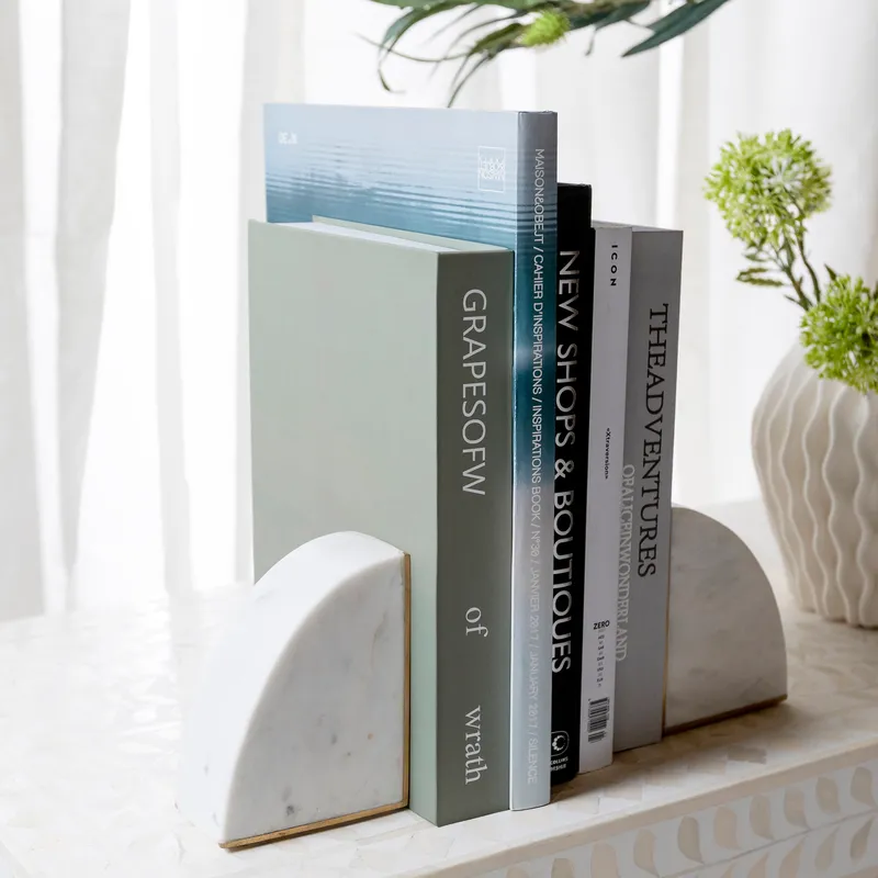 MARBLE bookends white/gold set of 2 - H13cm
