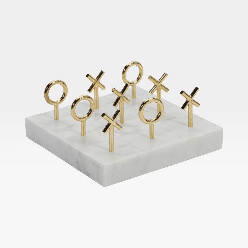 MARBLE tic tac toe game white/gold - 15x15cm