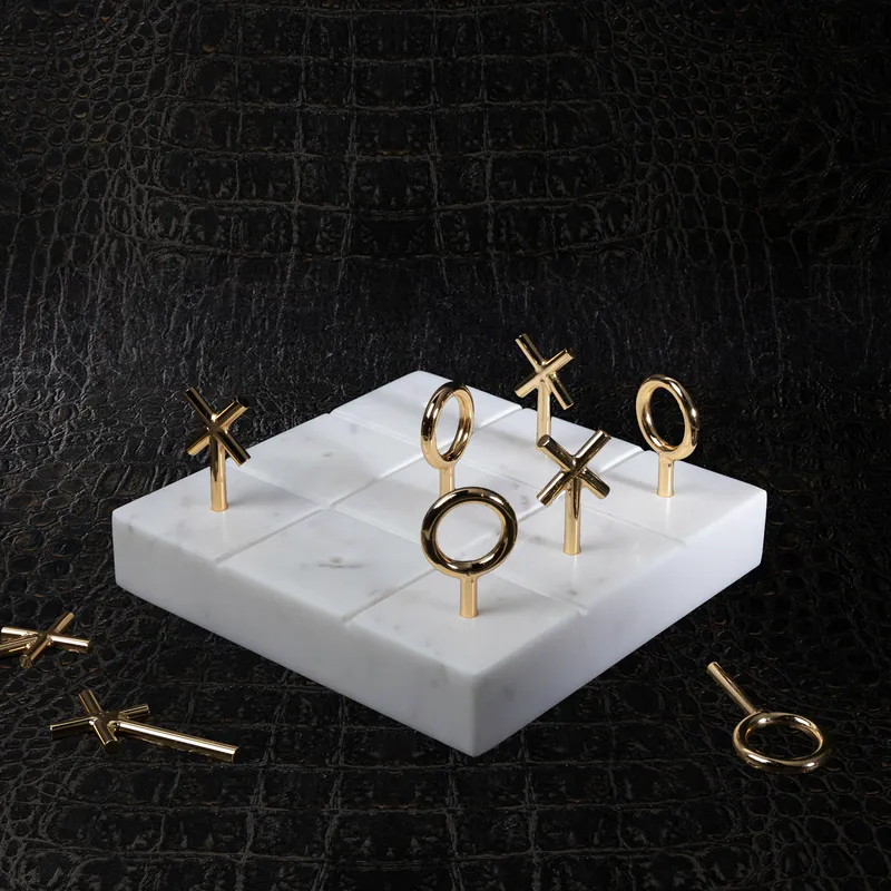 MARBLE tic tac toe game white/gold - 15x15cm