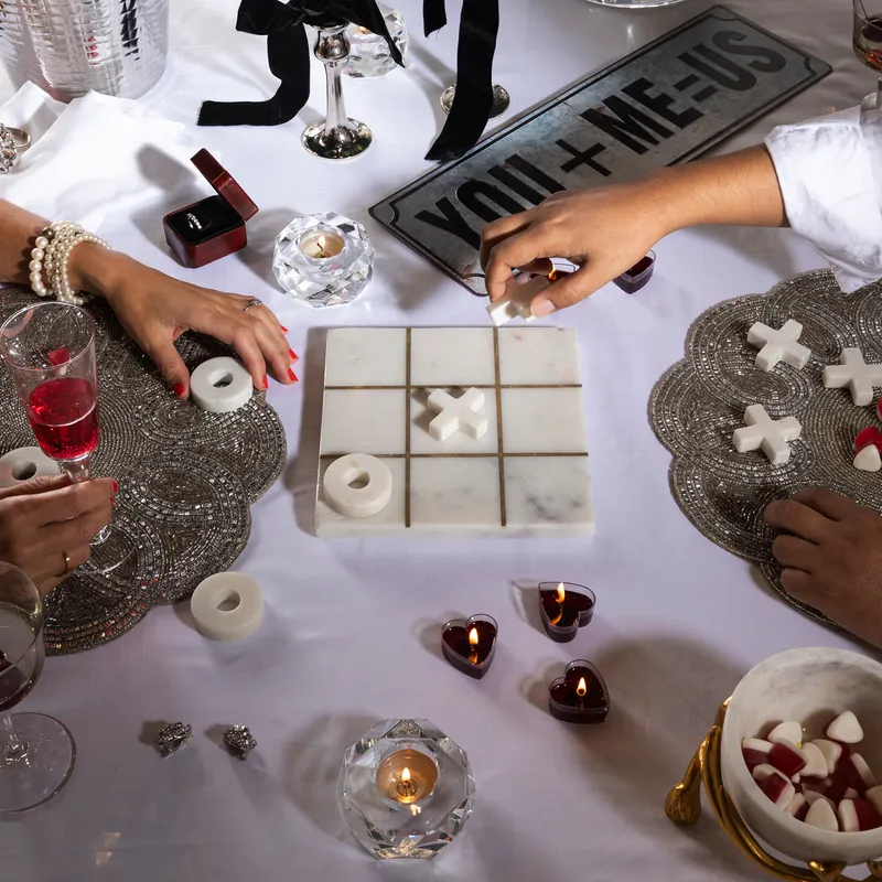 MARBLE tic tac toe game white/gold - 20x20cm