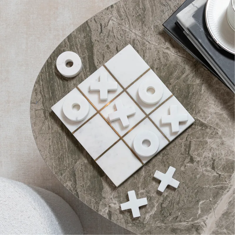 MARBLE tic tac toe game white/gold - 20x20cm