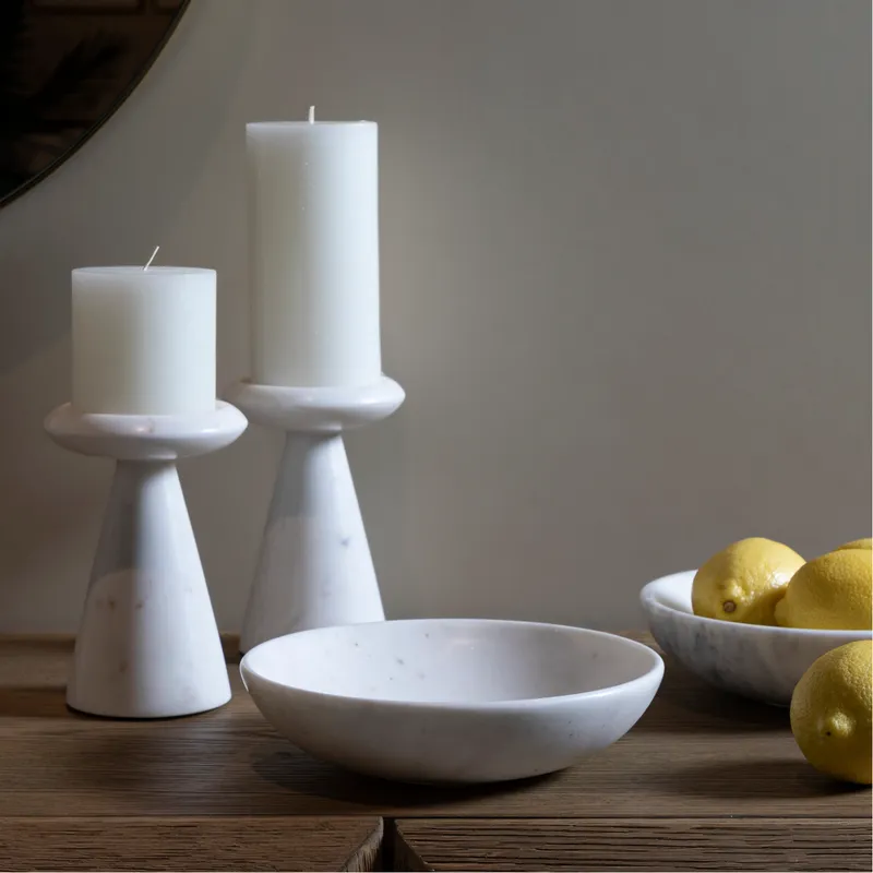 MARBLE candle holder white - H16cm
