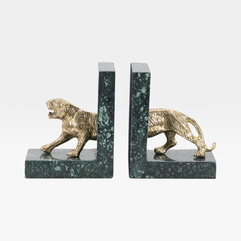 TIGER bookends brass/green set of 2 - H18cm