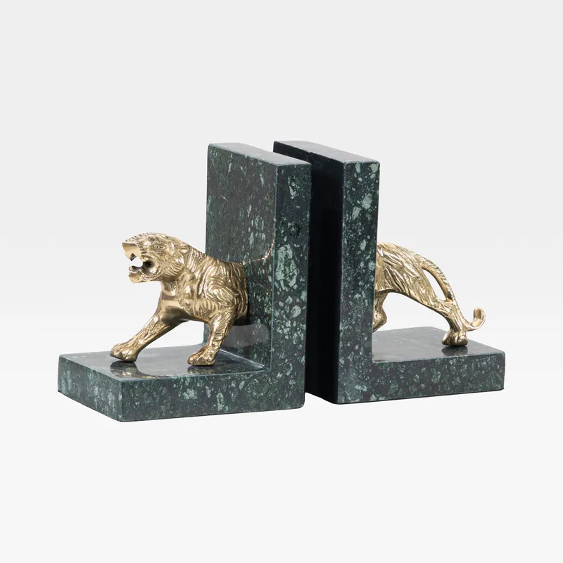TIGER bookends brass/green set of 2 - H18cm
