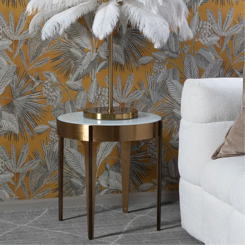 BABYLON side table white/brass - dia 50cm