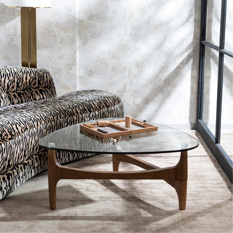 RASON coffee table clear/brown - 90x90cm