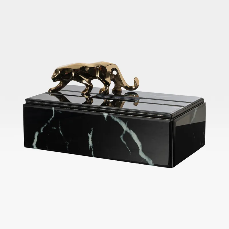 EERO tissue box black/gold - 14x27cm