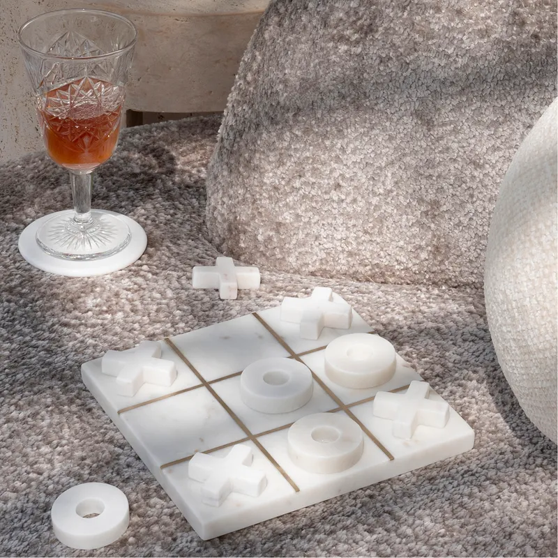 MARBLE tic tac toe game white/gold - 20x20cm