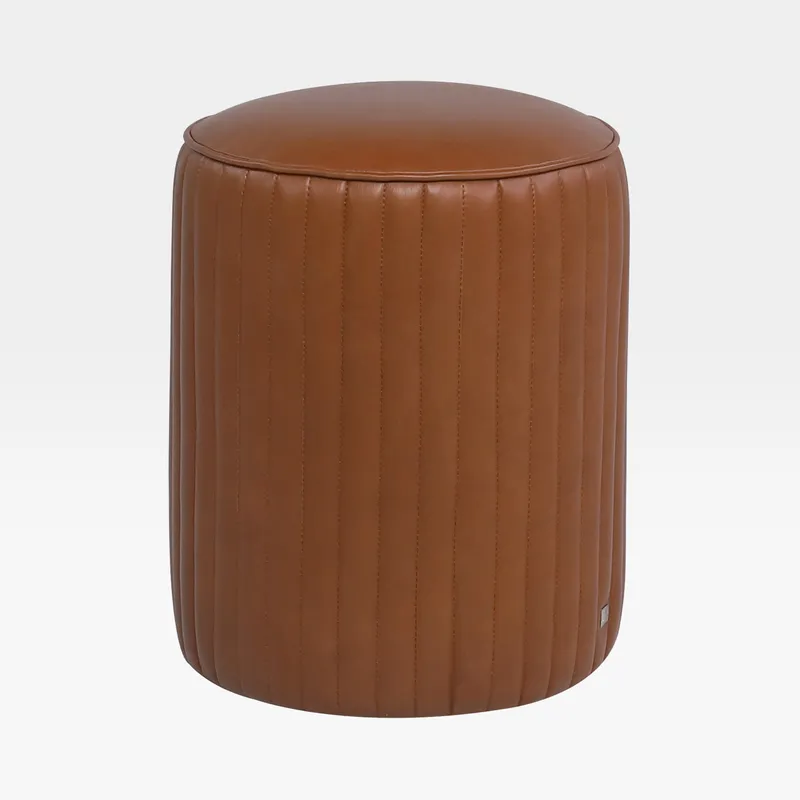 RIBBED stool leather brown - dia 40cm