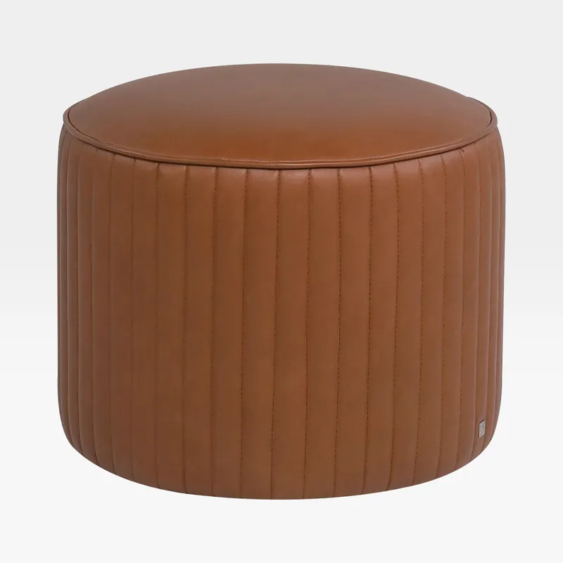 RIBBED stool leather brown - dia 50cm