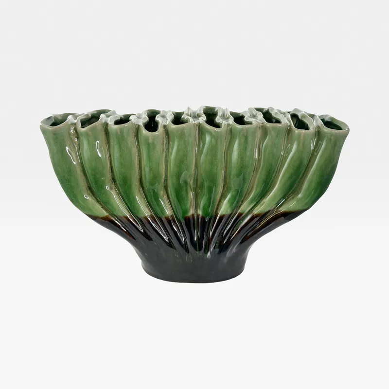 RIBBED vase green - H19cm
