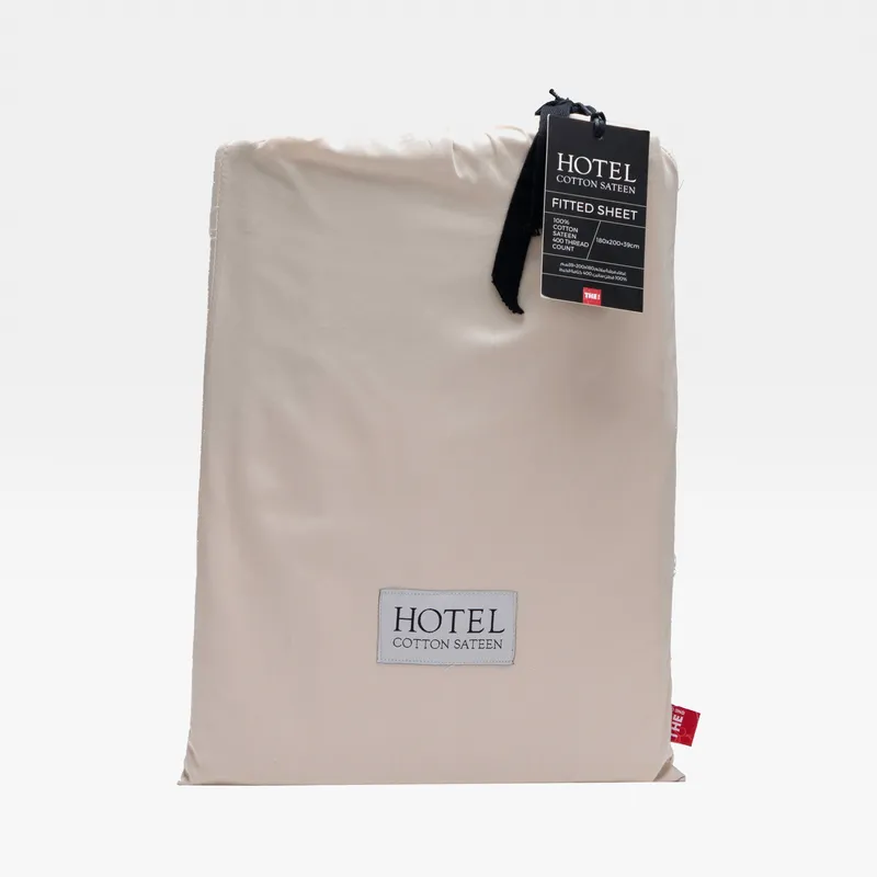 HOTEL Sateen fitted sheet beige - 180x200+39cm