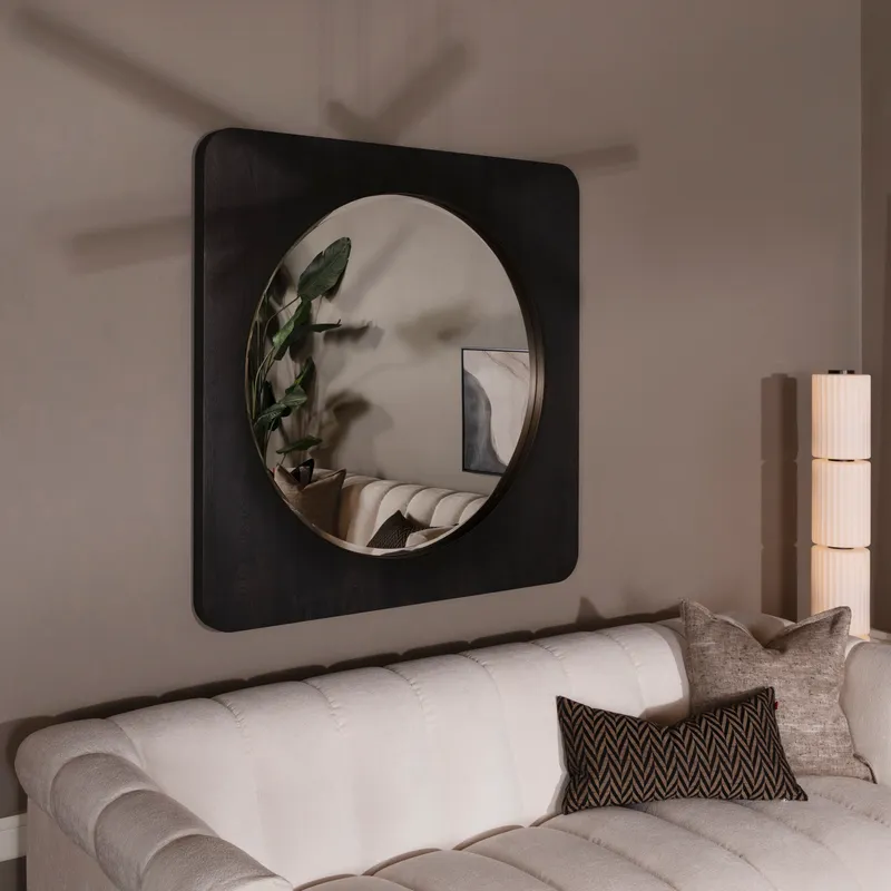 BIANCA wall mirror black -120x120cm