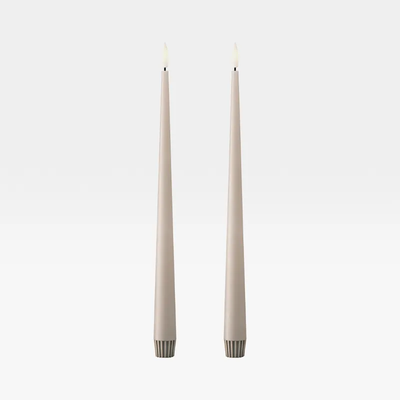 ERIK LED taper candles linen grey set of 2