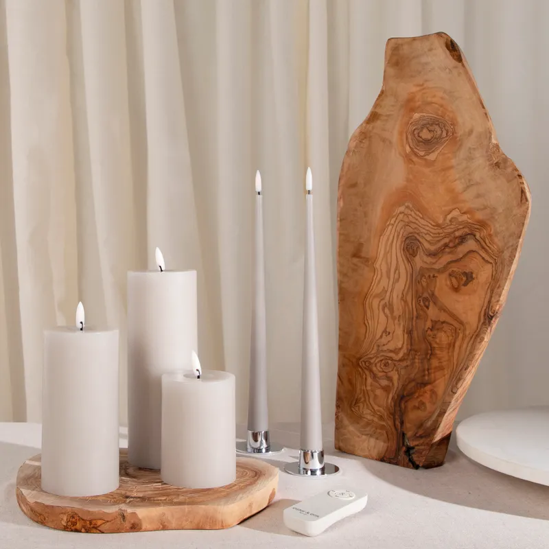 ERIK LED pillar candle linen grey - H15cm