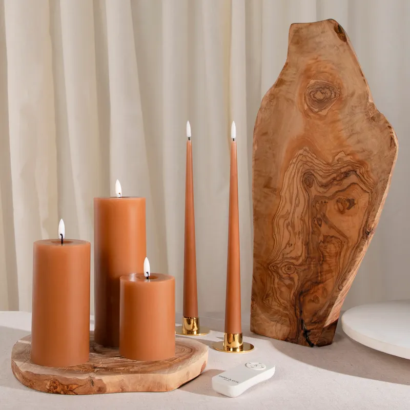 ERIK LED pillar candle raw toffee - H20cm