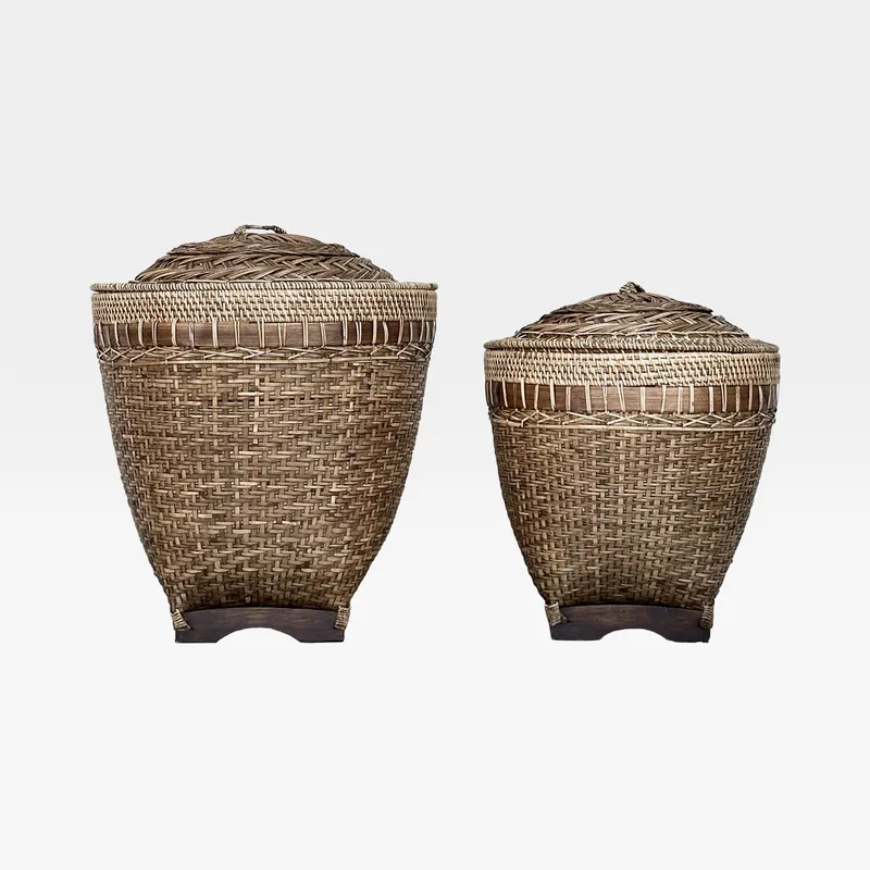 TULU basket with lid brown set of 2