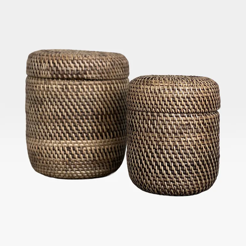 BULU basket with lid brown set of 2