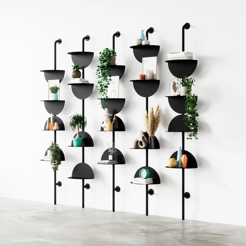 SOLIS adjustable shelves black set of 4 - 204x35cm