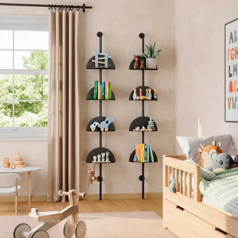 SOLIS adjustable shelves black set of 4 - 204x35cm