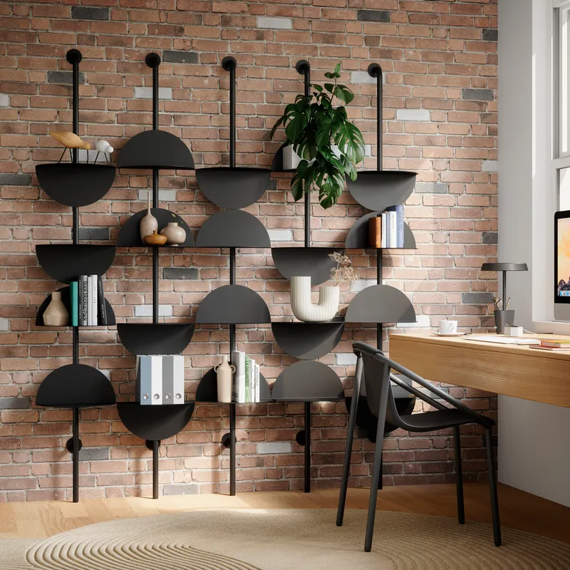 SOLIS adjustable shelves black set of 4 - 204x35cm
