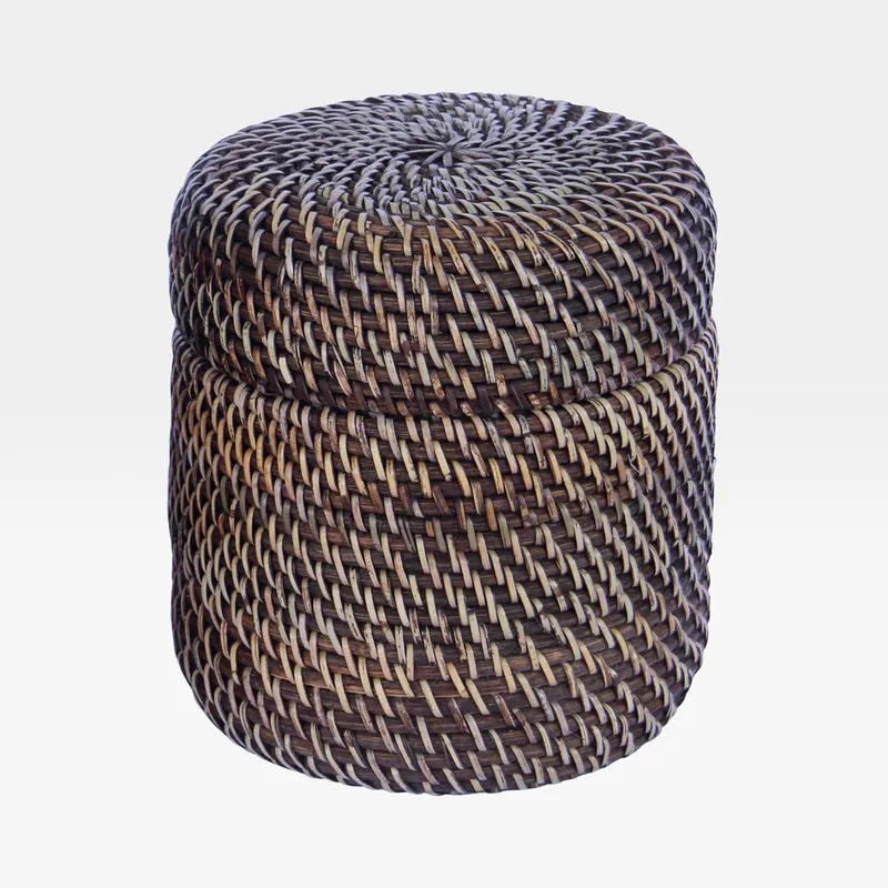 BULU basket with lid brown - H20cm