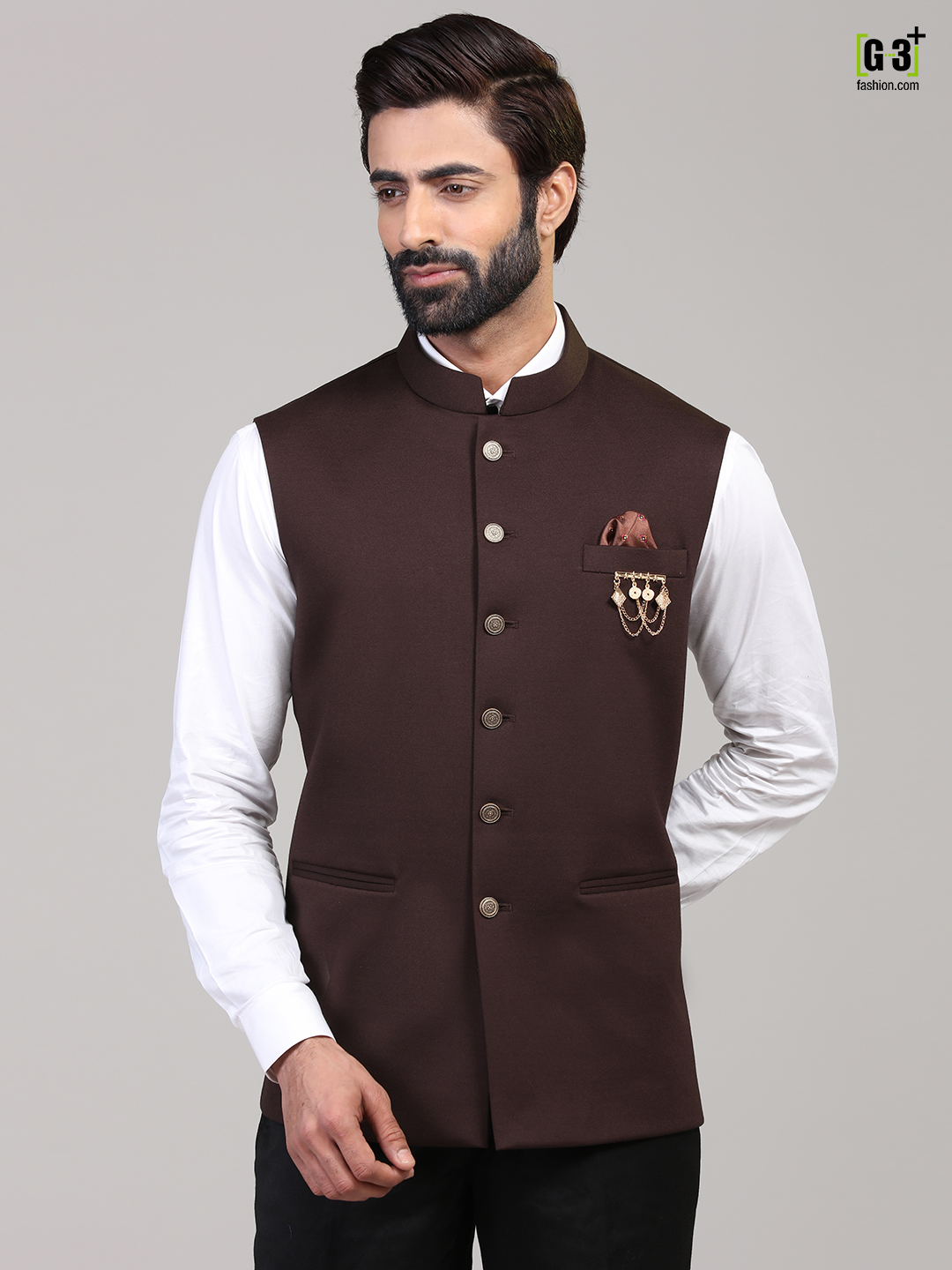 Brown Knitted Party Wear Waistcoat, pair with comb over or messy textured