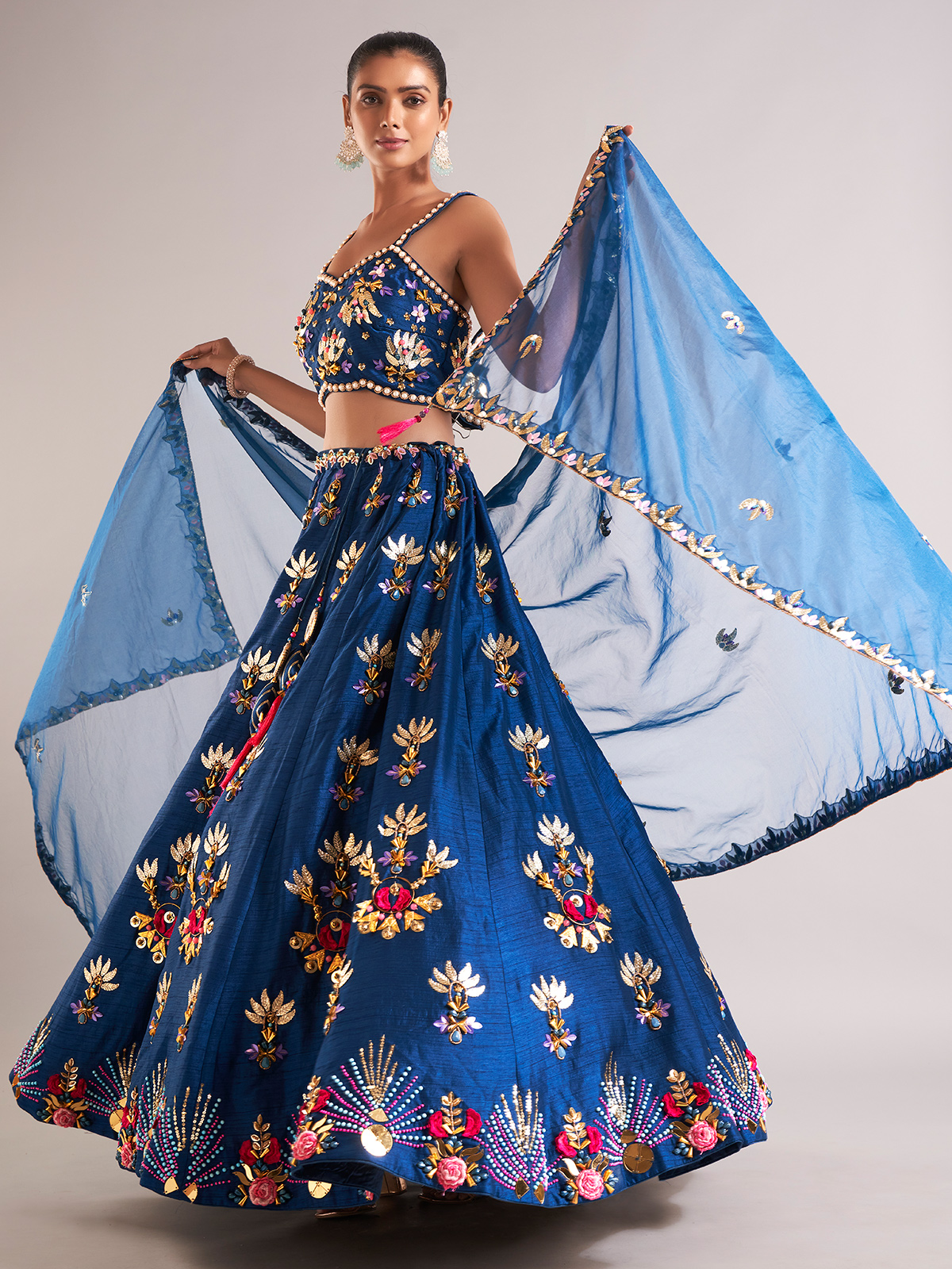 Stunning Dark Blue Lehenga Choli with Dupatta