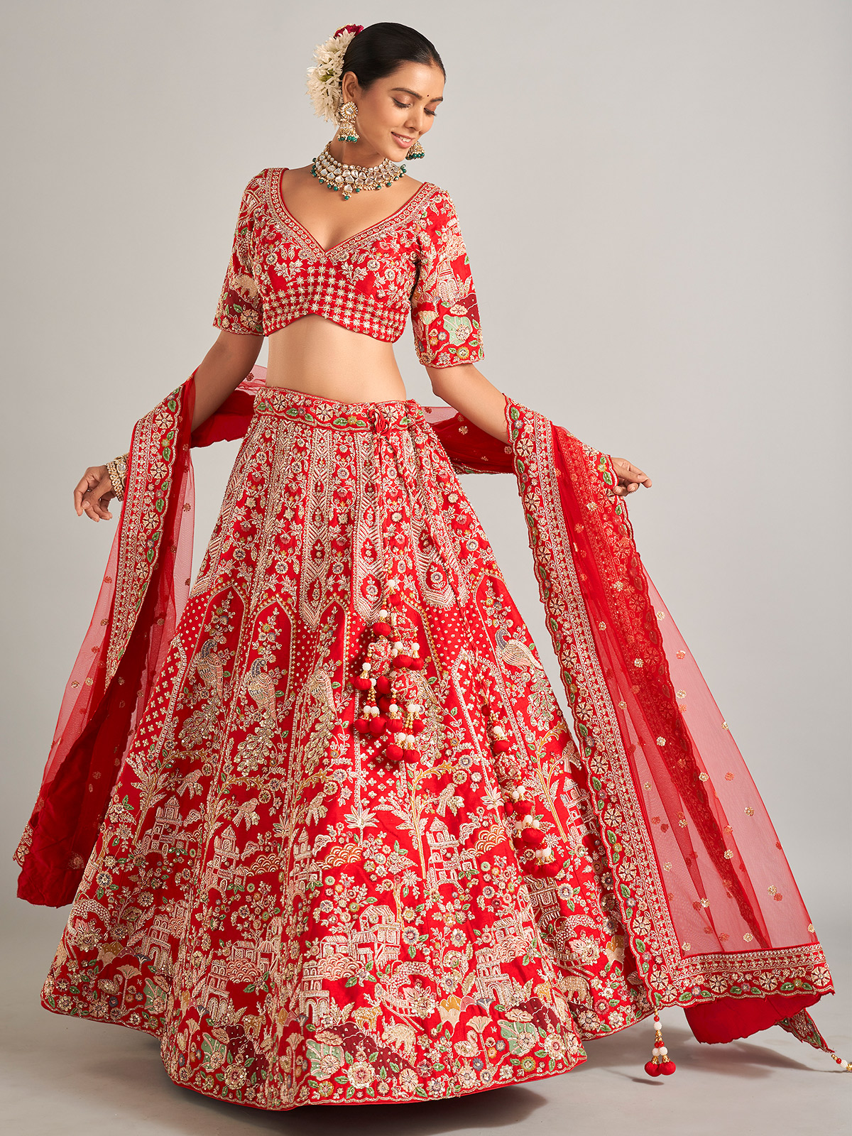 Wedding Special Red Lehenga Choli in Raw Silk